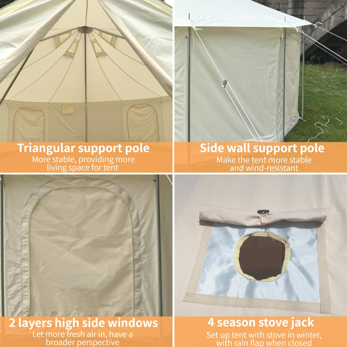 DANCHEL OUTDOOR B6 Luxury Glamping Wall Tent w/Stove Jack, No Center Pole, Higher Side Wall, 900D Flame Retardant Oxford for 4 Season 6-7 Person Family Yurt Cabin Glamping Camping,5m/16.4ft