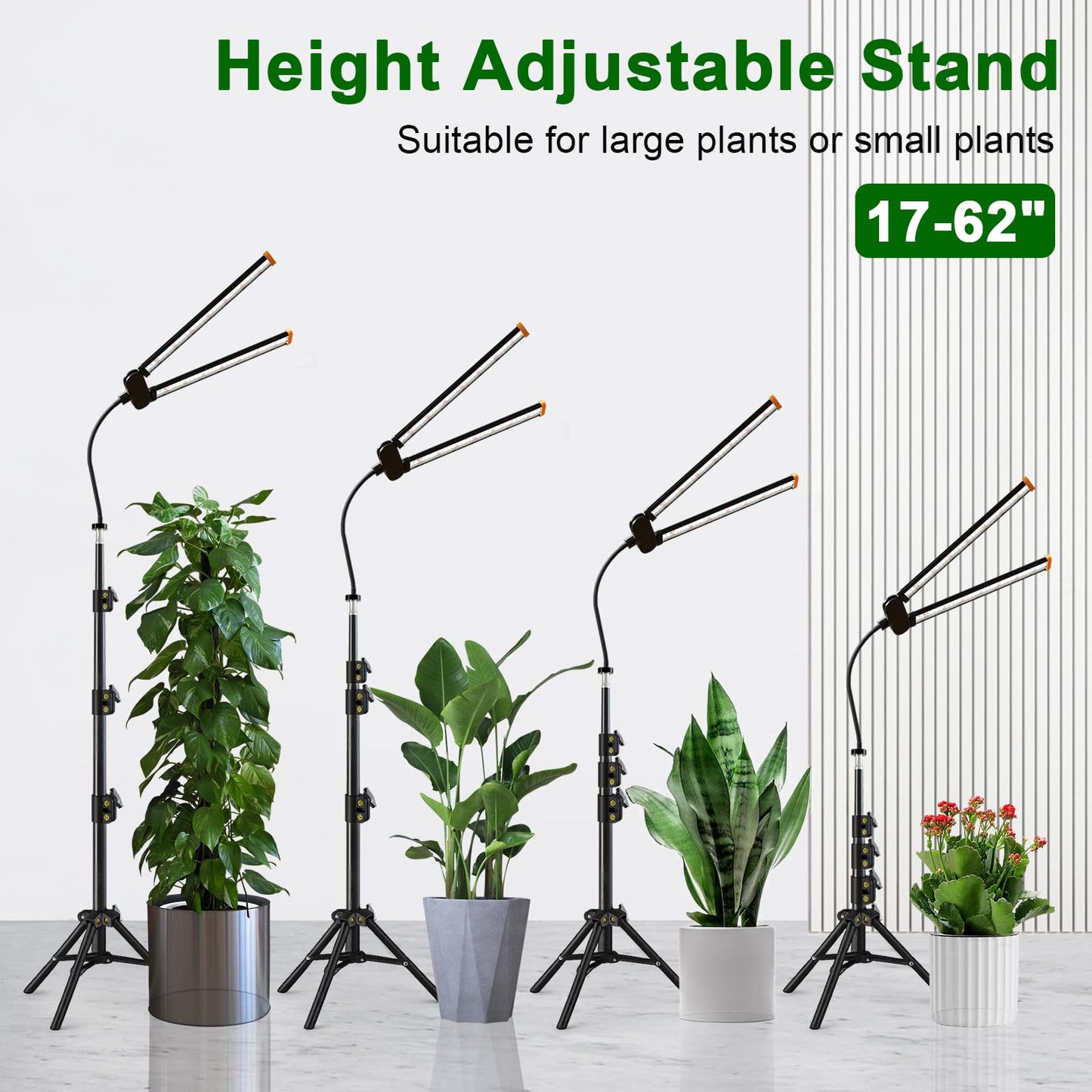 YEOLEH Floor Lamp Grow Light for Large Tall Plants Indoor, 6000K White Full Spectrum Plant Growing Light with Red Blue LED, Foldable Light Strip, Dimmable & Timer Function, Height 17-62‘’ (100, Watts)
