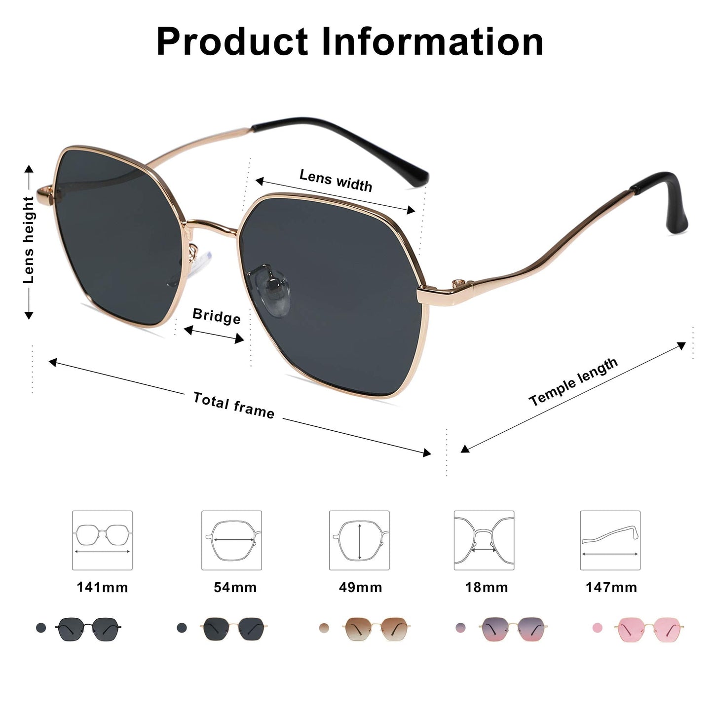 SOJOS Retro Hexagon Square Polarized Sunglasses for Women Men Vintage Hexagonal Polygon Shades SJ1101, Gold Frame/Grey Lens