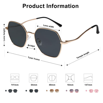 SOJOS Retro Hexagon Square Polarized Sunglasses for Women Men Vintage Hexagonal Polygon Shades SJ1101, Gold Frame/Grey Lens
