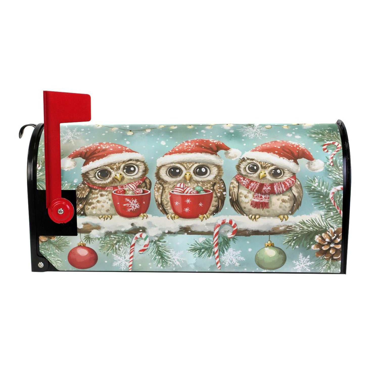 ALAZA Winter Owls with Santa Hat Snowflake Snow Magnetic Mailbox Cover Christmas MailWraps Garden Yard Home Decor for Outside Oversized-25.5" x20.8"