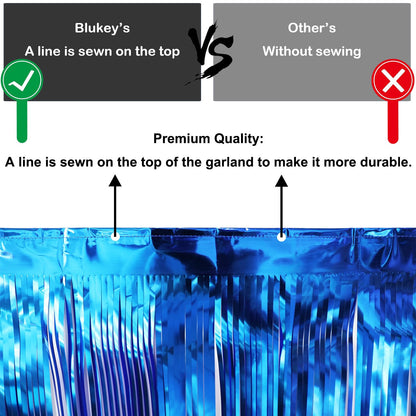 Blukey Thick 10 Feet by 15 Inch Royal Blue Foil Fringe Garland - Pack of 3 | Shiny Metallic Tinsel Banner for Parade Floats, Bridal Shower, Wedding, Birthday, Christmas | Wall Hanging Drapes (3)