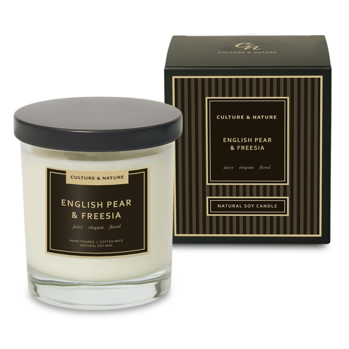 CULTURE & NATURE Natural Soy Wax Candle 7oz English Pear & Freesia Scented