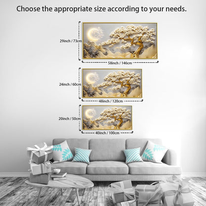 BirdSuite Gold Framed Lucky Tree Wall Art, Framed Canvas Print with Golden Tree & Moon Landscape, Ready to Hang Wall Decor for Living Room Bedroom Office Dining Room Entryway 48x24 inchs