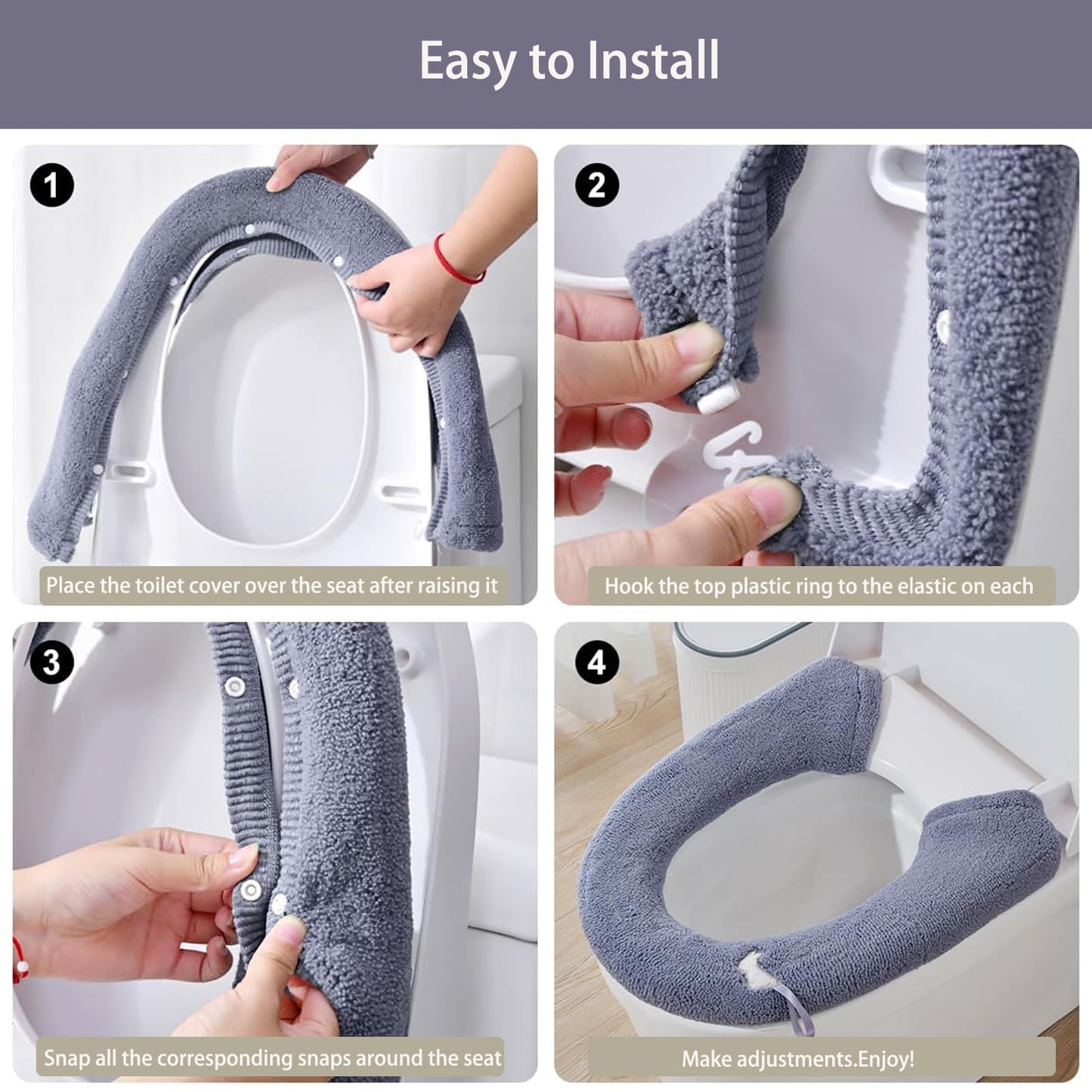 Toilet Seat Cover-3 Pieces Toilet Seat Warmer Covers with Snap-Button Fastening,Stretchable Fits for All Shape Toilet Seats,Easy Installation Washable and Reusable