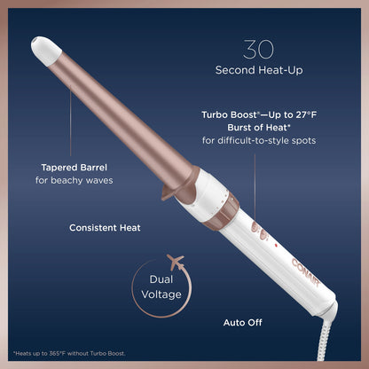 Conair Double Ceramic 1 1/4-inch to 3/4-inch Curling Wand, Tapered Wand Produces Beachy Waves, White