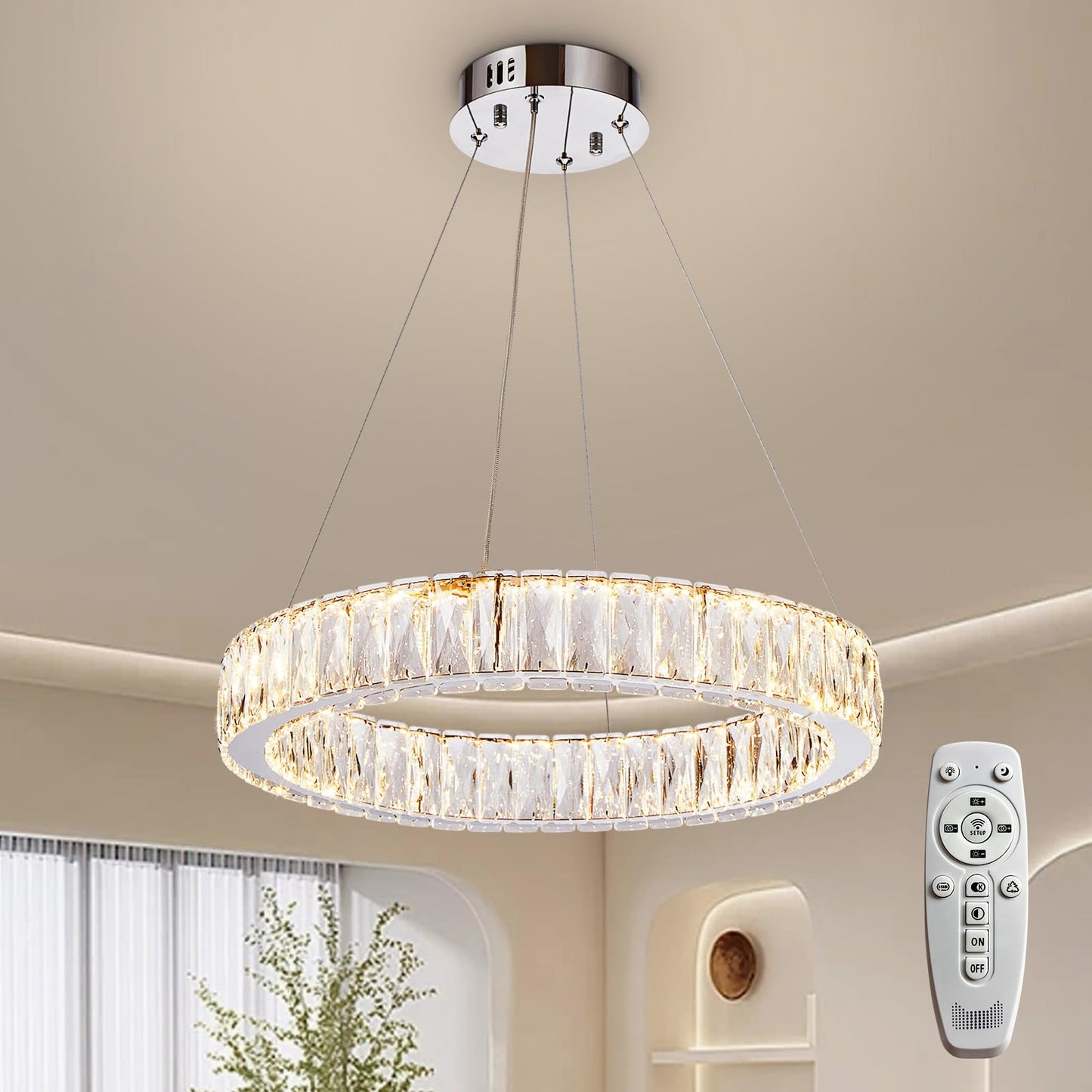 Depuley Modern LED Crystal Chandelier: 19.7" Ring Dimmable Pendant Light Adjustable for Dining Room - 30W Round Crystal Chandeliers for Bedroom Kitchen Over Table Living Room Porch Foyer