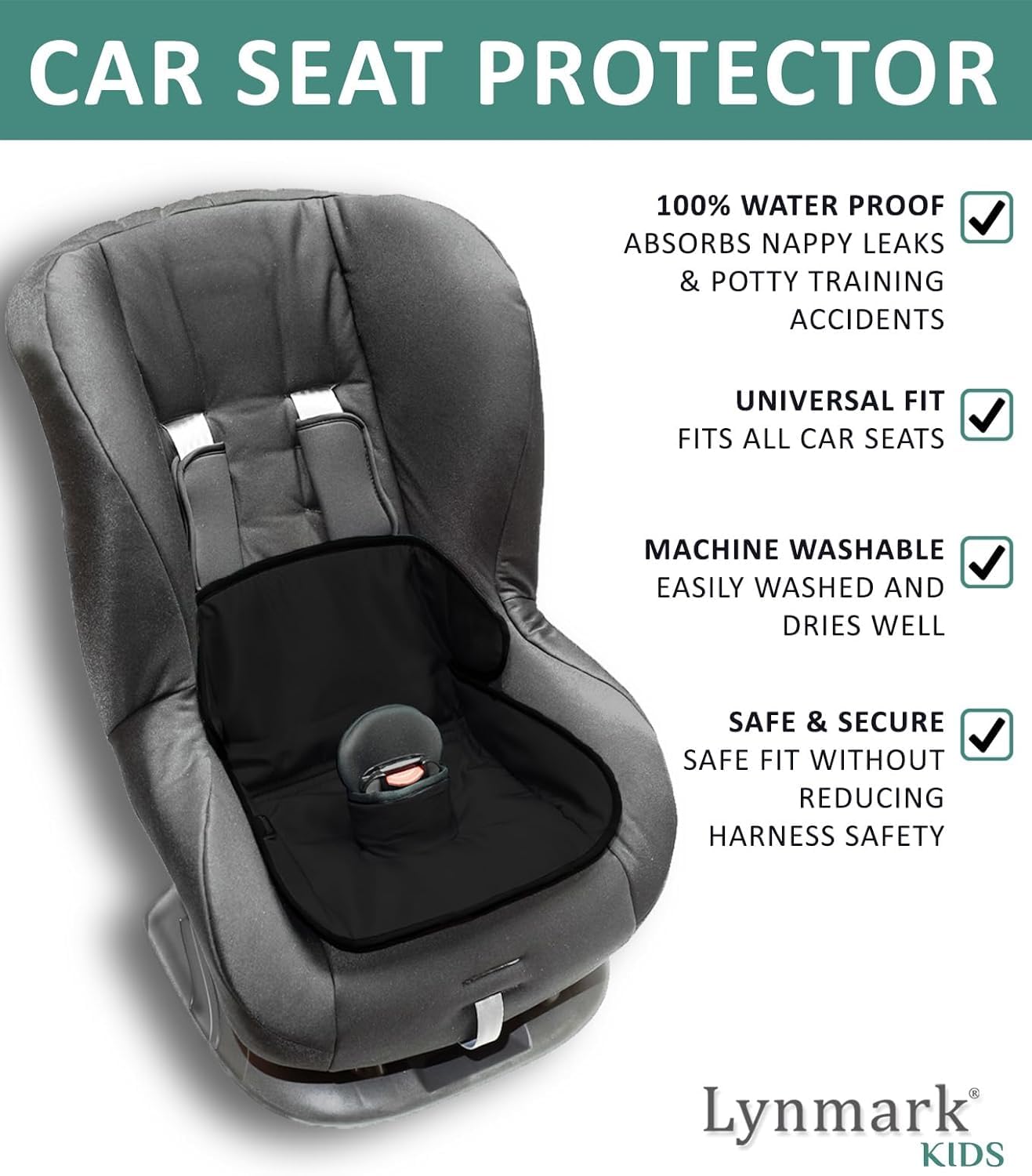 Potty Training Car Seat Protector Cover - Waterproof Soft Piddle Pads for Toddlers and Baby Carseat - Travel-Friendly Universal Machine Washable Liner Mat for Spills, Nappy Leaks, Accidents - Black