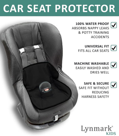 Potty Training Car Seat Protector Cover - Waterproof Soft Piddle Pads for Toddlers and Baby Carseat - Travel-Friendly Universal Machine Washable Liner Mat for Spills, Nappy Leaks, Accidents - Black
