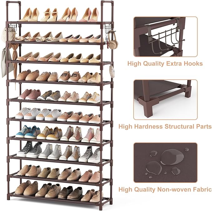 VTRIN 10 Tiers Shoe Rack Tall Large Capacity 50 Pairs Wide Shoe Organizer