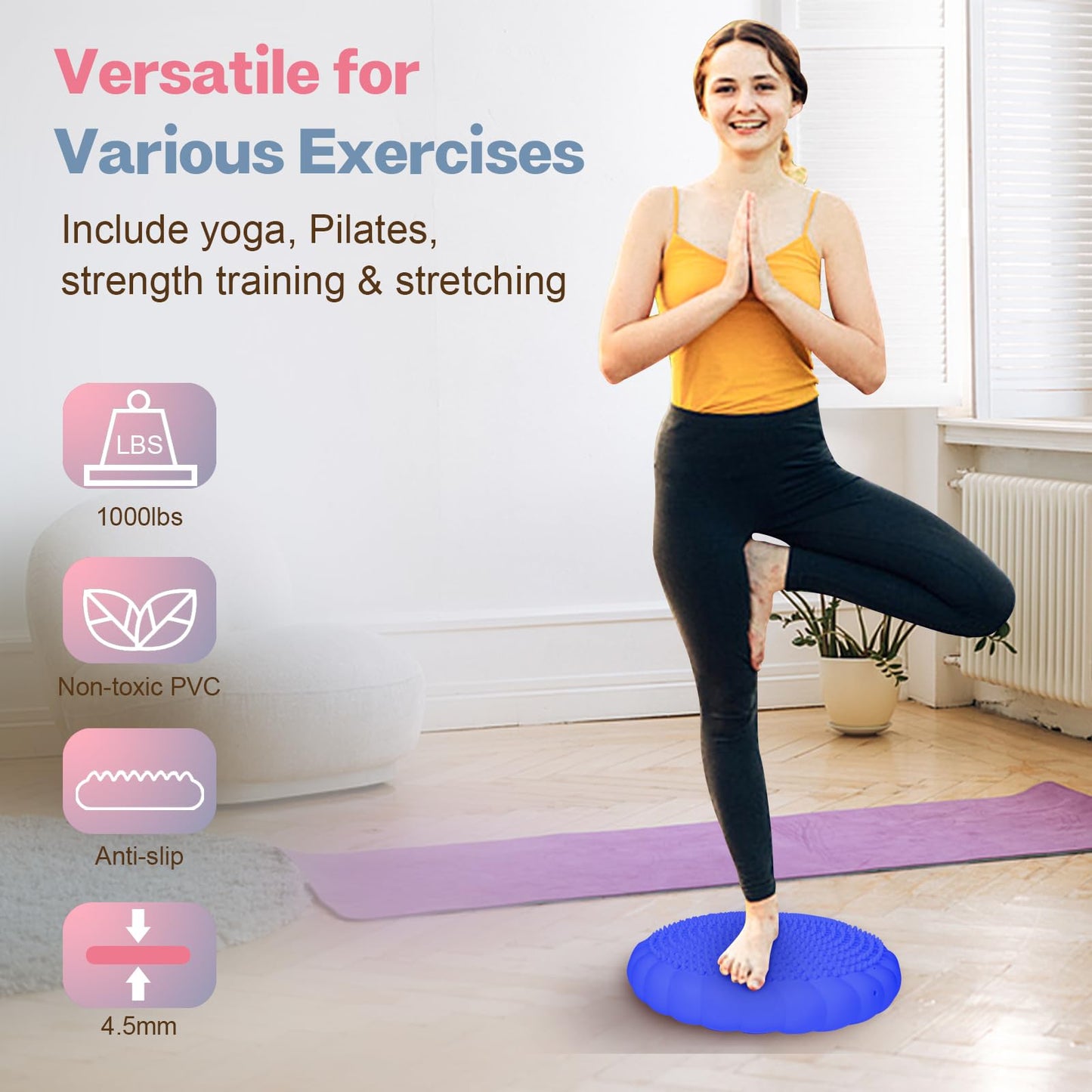 kisnbld Wobble Cushion, Extra Thick Wiggle Seat for Sensory Kids, Non-slip Balance Disc with Inflation Pump for Adults Core Strength, Posture Improvement & Physical Therapy (13.5in/34cm)