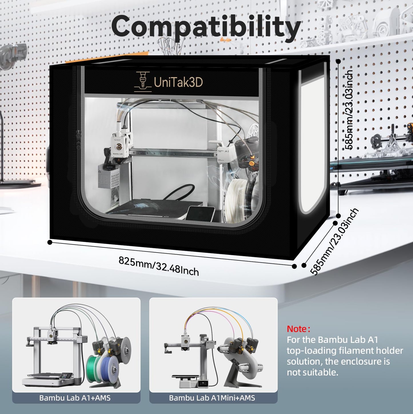 3D Printer Enclosure Protective Cover with LED Lighting Compatible with Bambu Lab A1 and A1 Combo with AMS lite Fireproof Dustproof Tent Constant Temperature-825 * 585 * 585mm