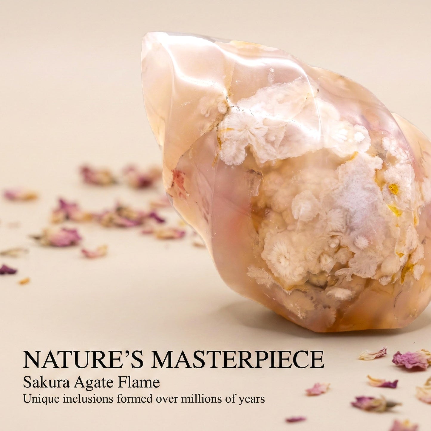 Flower Agate Flame Sculpture Small Size- Natural Crystal Flame Decor, Hand-Polished Freestanding Healing Stone, Unique Spiritual Desk Ornament & Gift