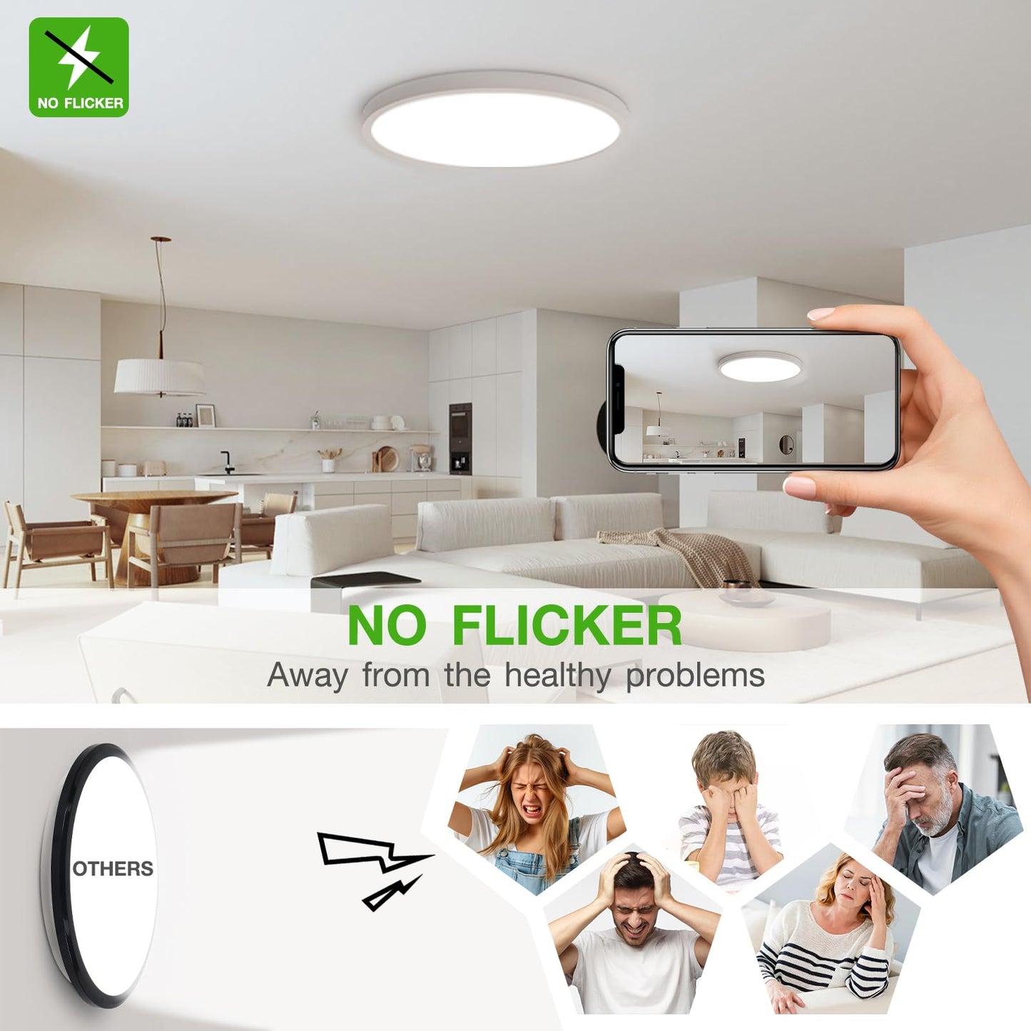 2Pack 12Inch LED Flush Mount Ceiling Light Fixture,24W 2400LM,Dimmable CCT 3000K/4000K/5000K,Round Flat Panel Light for Bedroom,0.7Inch Thin Modern Low Profile Hardwire Lights for Hallway,Porch