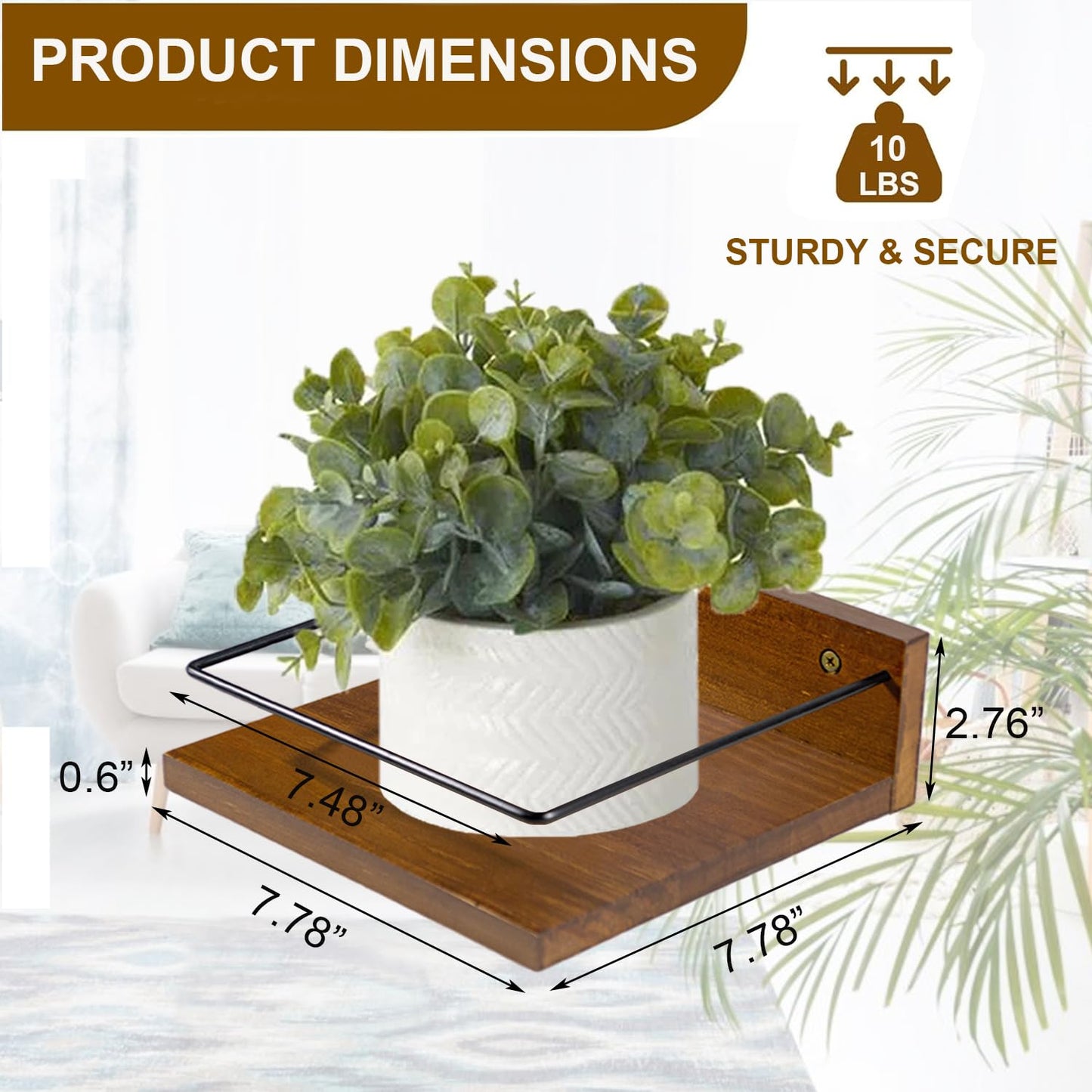 ARTORA Wall Mounted Plant Holder, Wooden Floating Shelves for Flower Pot Wall Hanging Wood Rack Farmhouse Small Decorative Wall Shelf for Bedroom Living Room Bathroom Porch Balcony Decor (2 Pack)