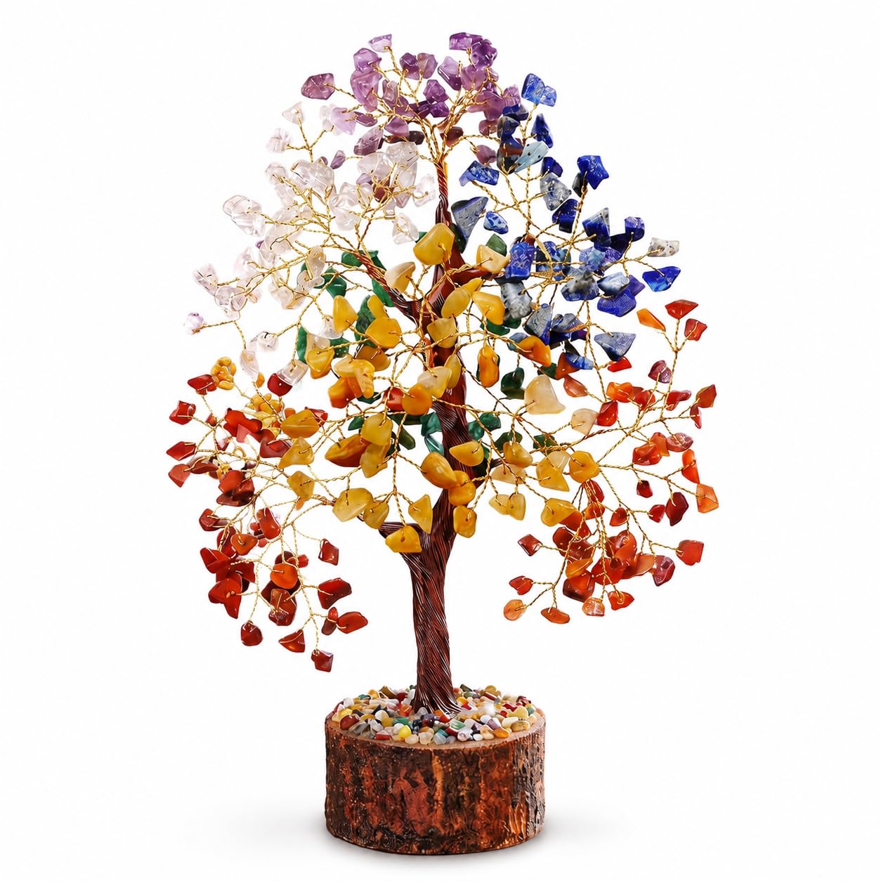 DIVIK AURA 7 Chakra Crystal Tree – Handmade Wood Base Bonsai for Home Decor, Reiki Healing & Spiritual Gifts for Women, 10 Inch