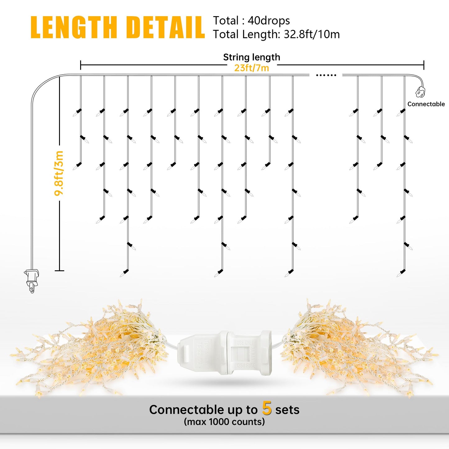 Icicle Lights Outdoor,Oopswow 23FT 200 Connectable Icicle Christmas Lights,Warm White Plug in Curtain String Lights for Indoor Wedding Party Holiday Xmas Yard Patio Window Decorations1