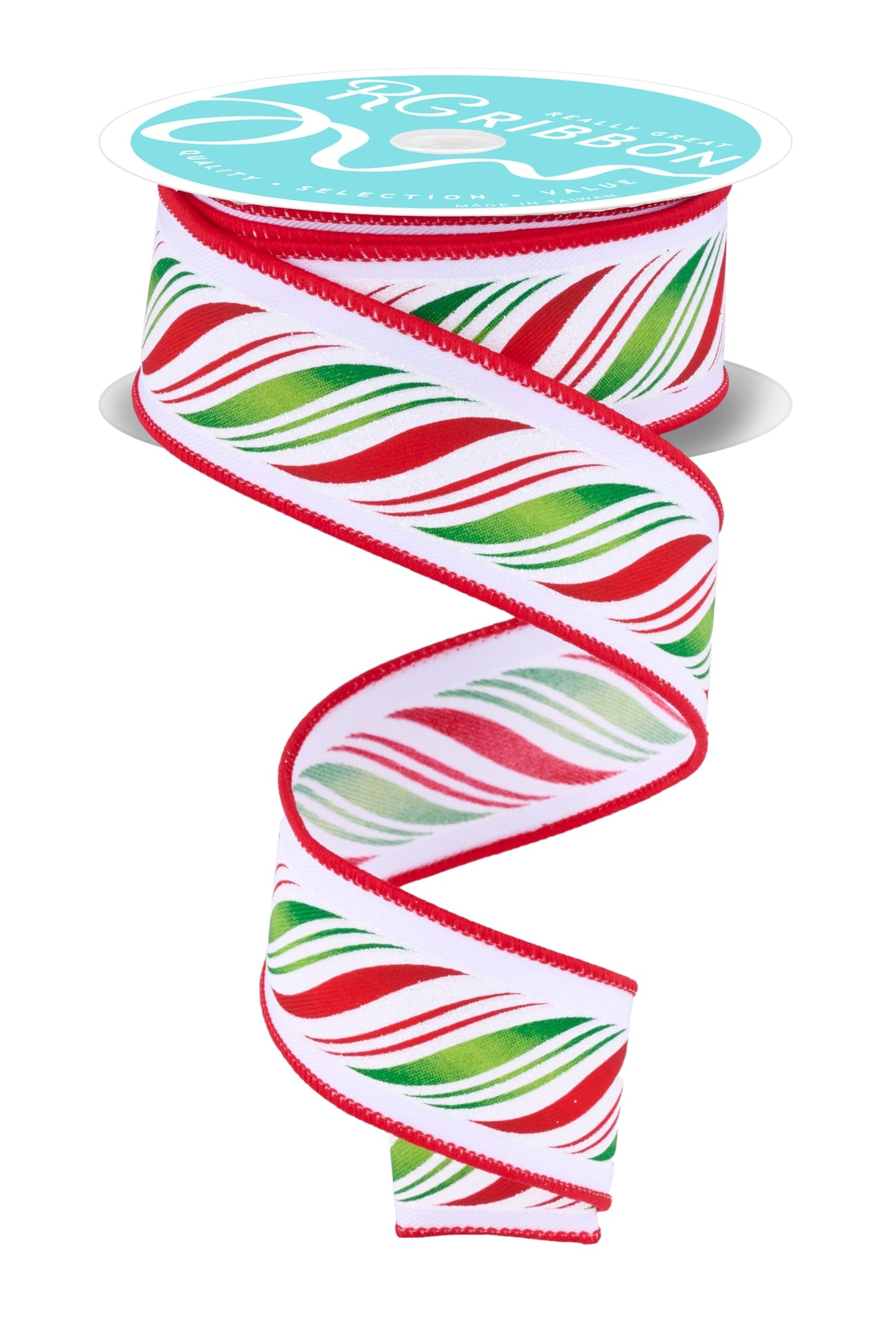 Peppermint Twist Wired 1.5" Ribbon for Bows, Wreaths, Gift Wrap, Crafts and Christmas Decorations (Red, Green, White, 1.5" Wide x 33.33 Yards)