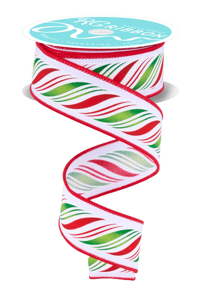 Peppermint Twist Wired 1.5" Ribbon for Bows, Wreaths, Gift Wrap, Crafts and Christmas Decorations (Red, Green, White, 1.5" Wide x 33.33 Yards)