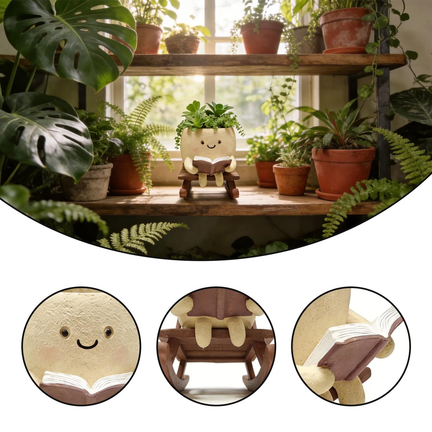 DZHPSRSZ Cute Plant Pots Rocking Chair Reading Planter, Unique Planters for Indoor Plants with Drainage Hole, Cute Planters Creative Plant Pot,Ideal Choice