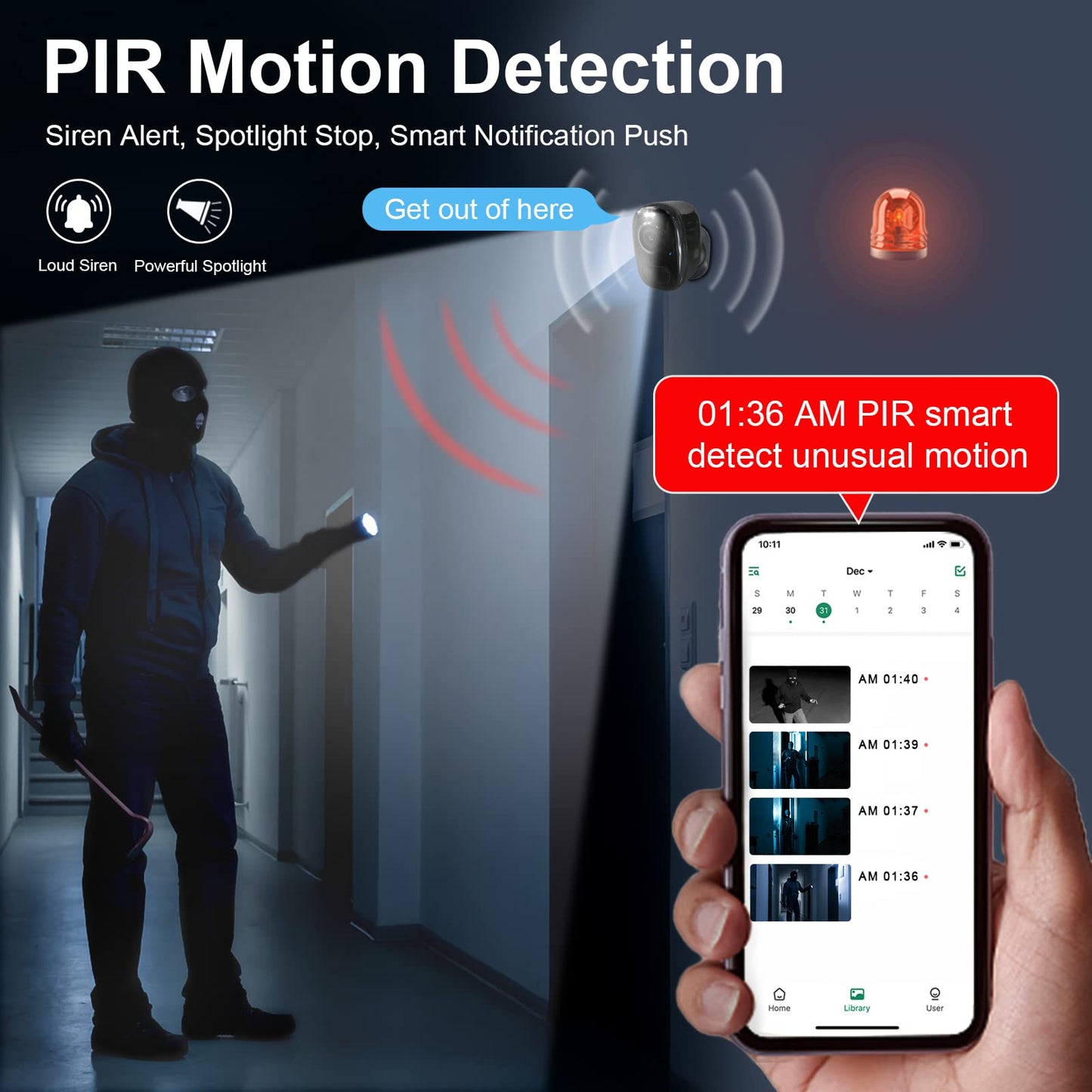 Magnetic Security Cameras Wireless Outdoor - Home Battery Powered WiFi Camera 2K Video/Color Night Vision/AI Motion Detection Siren Alarm and Spotlight 2-Way Audio Waterproof SD/Cloud (Black(2pcs))