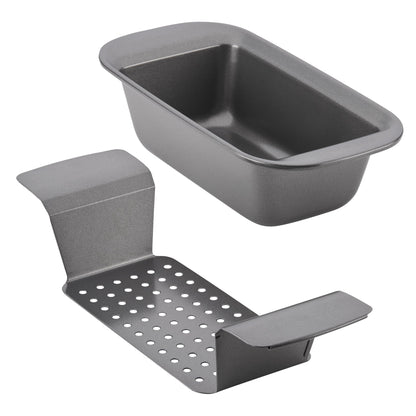 Rachael Ray Bakeware Meatloaf/Nonstick Baking Loaf Pan with Insert, 9 Inch x 5 Inch, Gray