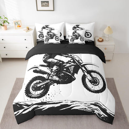 Erosebridal Teens Dirt Bike 7 Pcs Comforter Set Twin Size Motocross Rider Bedding Sets for Kids Boys Teens Adult Motorbike Extreme Sport Bed in A Bag Motorcycle Grunge Sheet Set