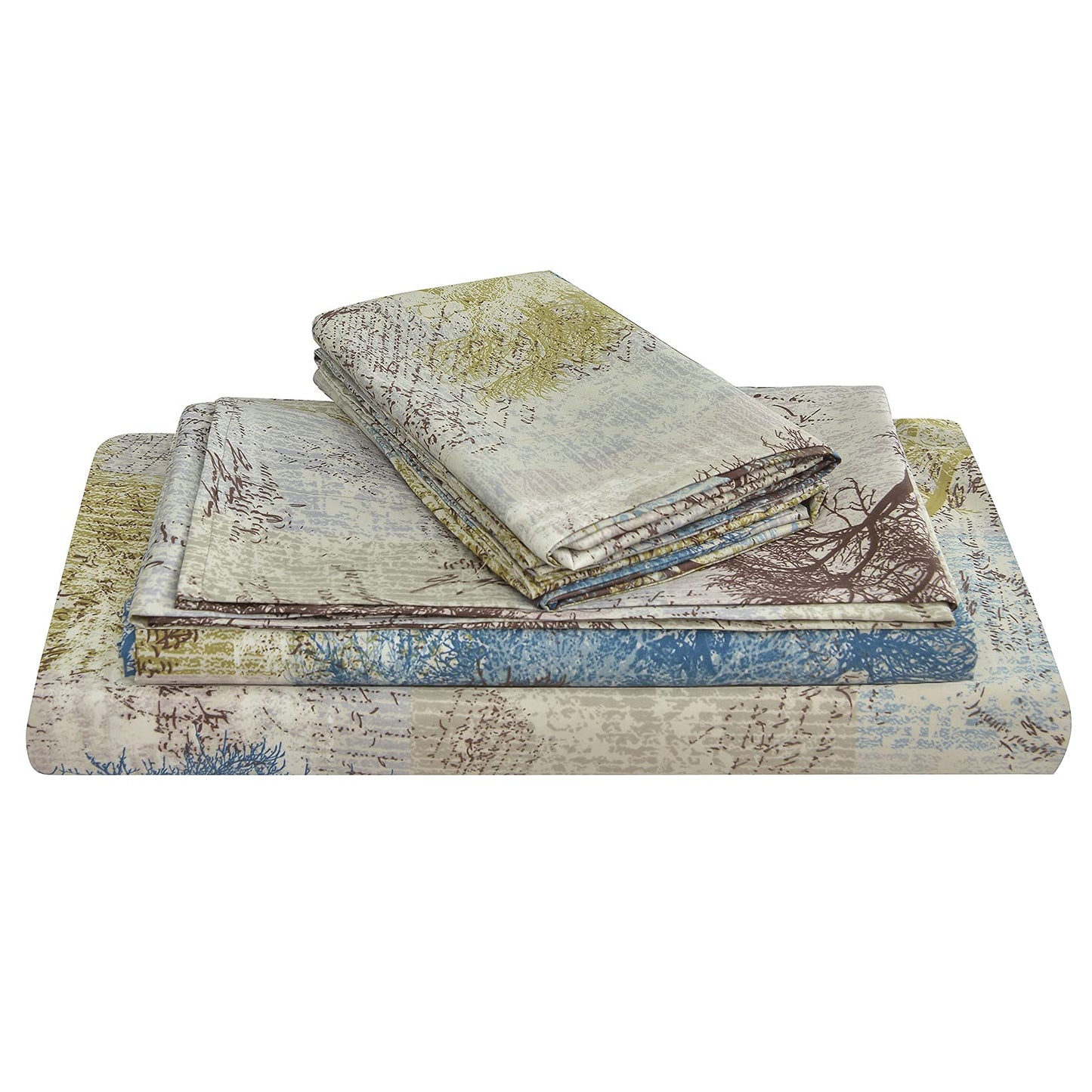 JSD Rustic Print Sheet Set Queen Size, 4 Piece Tree Pattern Soft Microfiber Bed Sheets Extra Deep Pocket