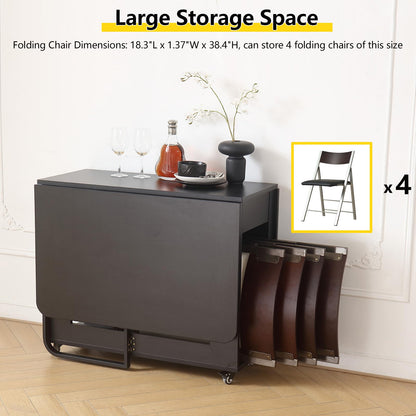 VASTATIO Folding Dining Room Table with Two Drawers for 4/6 with Space Saving Drop Leaf Table,Lockable Wheels & Storage, Heavy Duty Plywood Top 300lb, Convertible Desk for Apartments/RV/Home Office