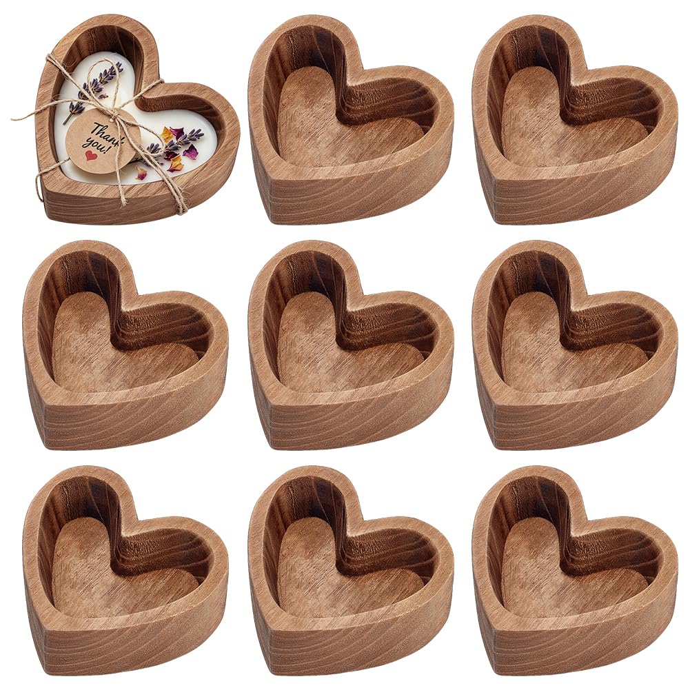 ACRNIGHEET 8 Sets Wood Heart Dough Bowls for Decor, Wood Candle Bowl, Wedding Favors for Guests Thank You Label Thoughtful Gift, Diy Energy Stone Bowl for Bridal Shower Birthday