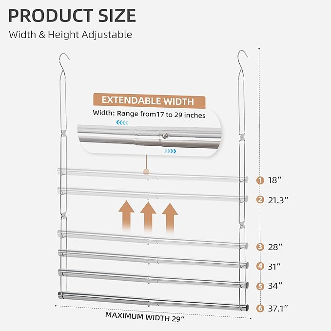 STORAGE MANIAC Hanging Closet Rod, Adjustable Width and Height Closet Hanging