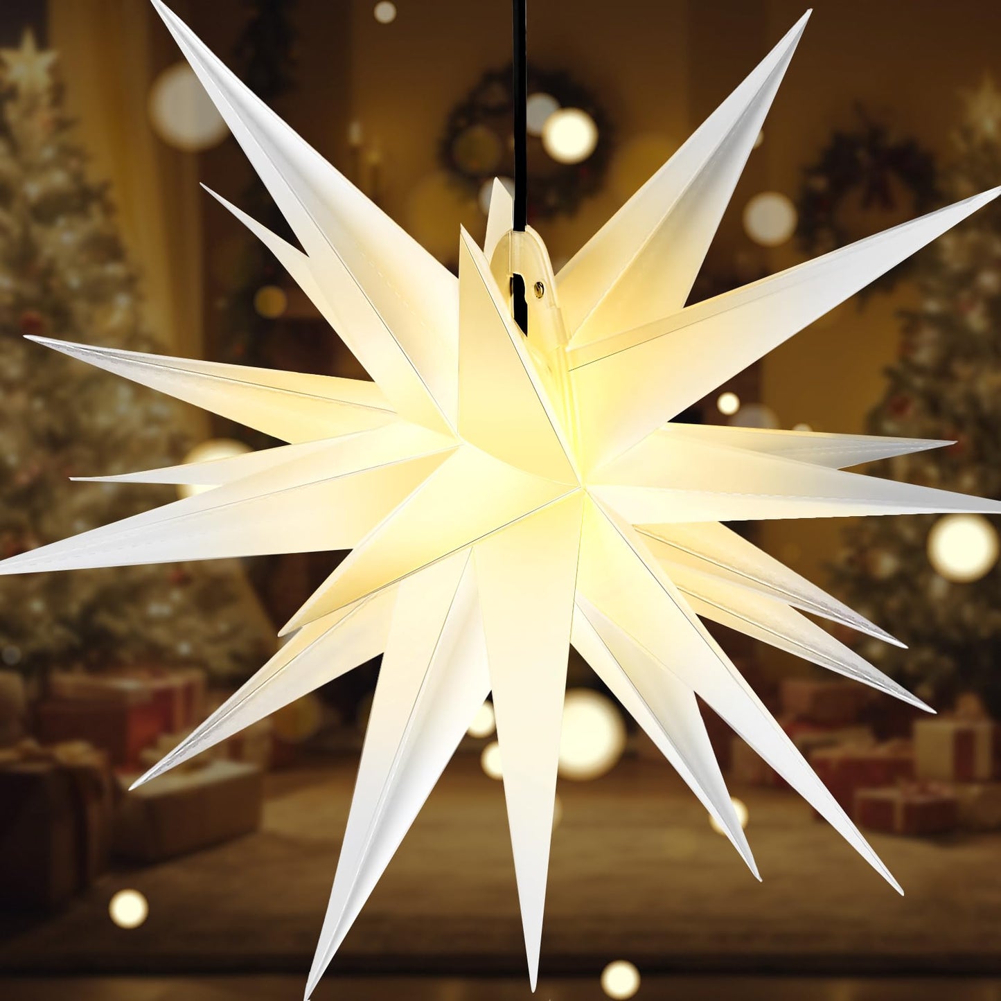 Riakrum Moravian Star Tree Topper Christmas Tree Decor Advent Star Hanging Outdoor Christmas Light Hanging Xmas Treetop for Holiday Decor(White,21 Inch)