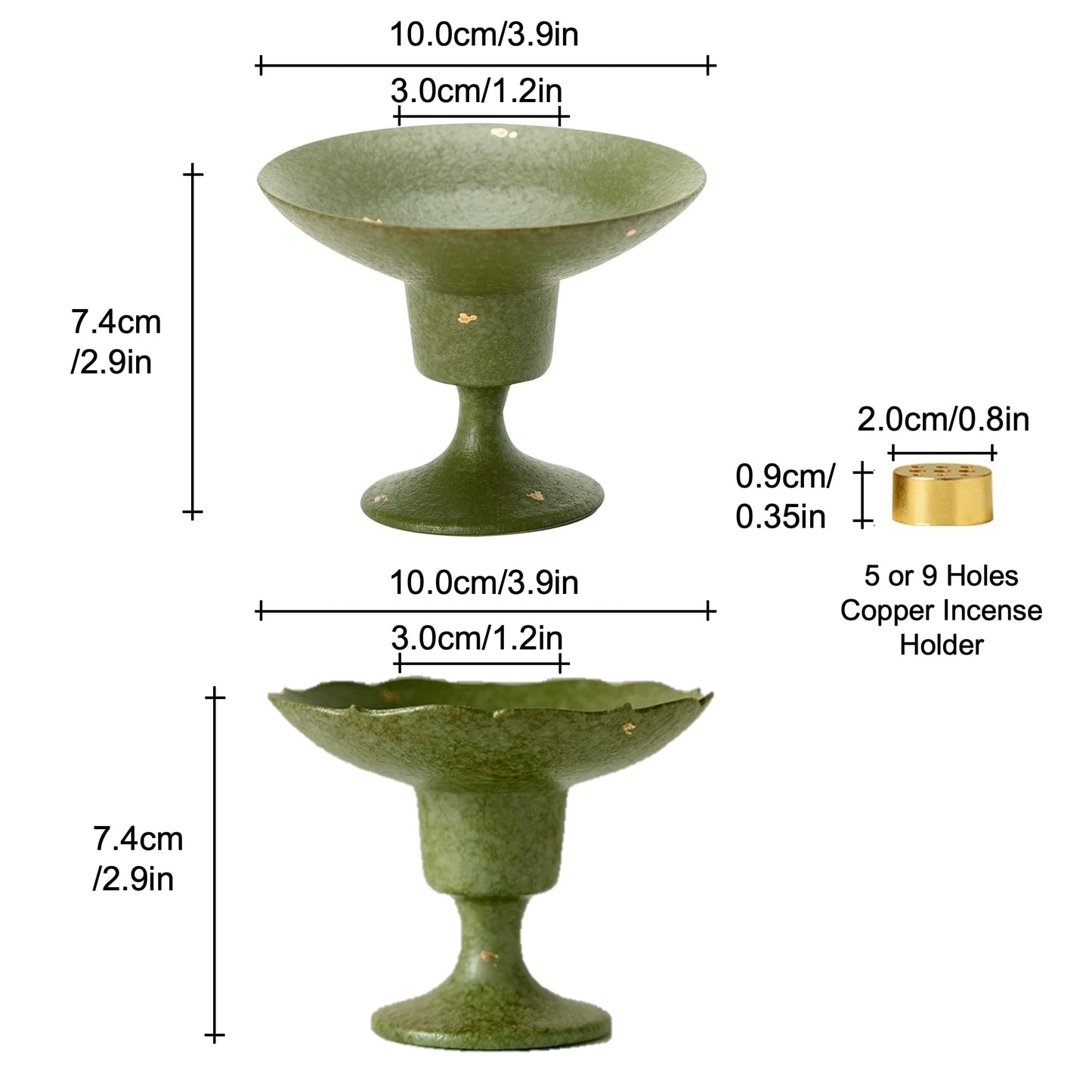 Hermit Life Incense Stick Holder with Fresh Lime-Green Glaze, Ceramic Incense Burner with Ash Catcher, Candlestick Holder for Table Décor (Round Rim)