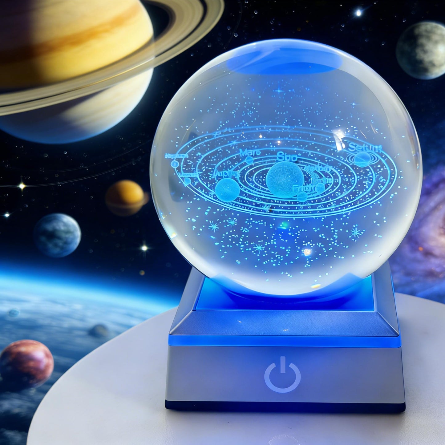 3.14in 3D Solar System Crystal Ball Color Changing LED Night Light Base