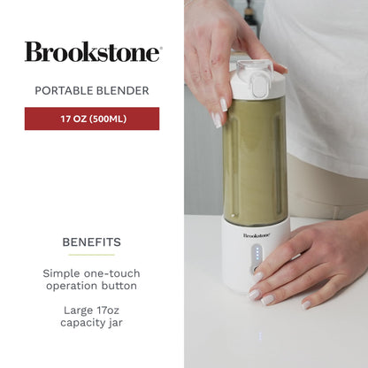 Brookstone 500mL Compact Portable Blender with Additional Lid for On-the-Go Convenience - Personal Blender Perfect for Shakes, Smoothies, Food Prep, and Frozen Blending, BPA-Free (White)