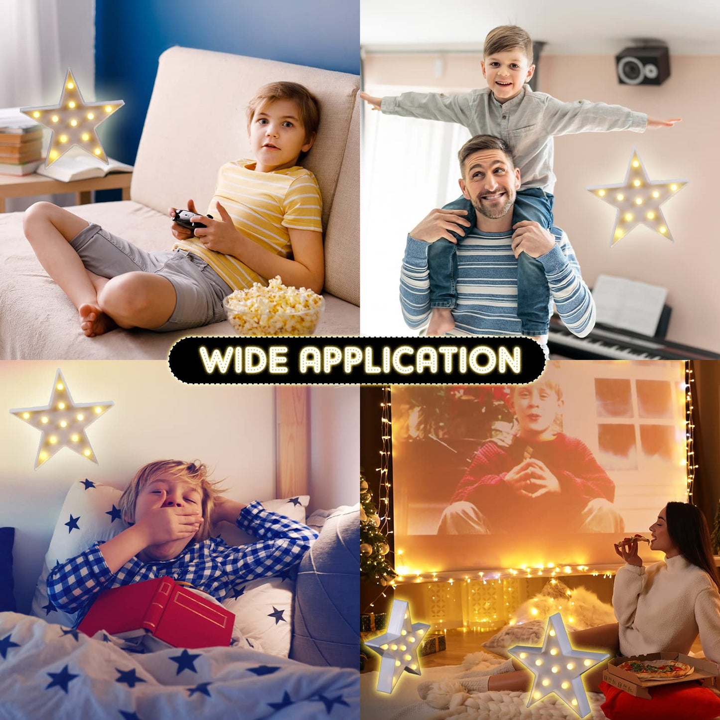 Tarpop 2 Pcs Star Plastic Night Light Battery Operated LED Marquee Light Star Sign Room Wall Lamp for Movie Night Supplies Carpet Party Decorations Christmas Theater(White)