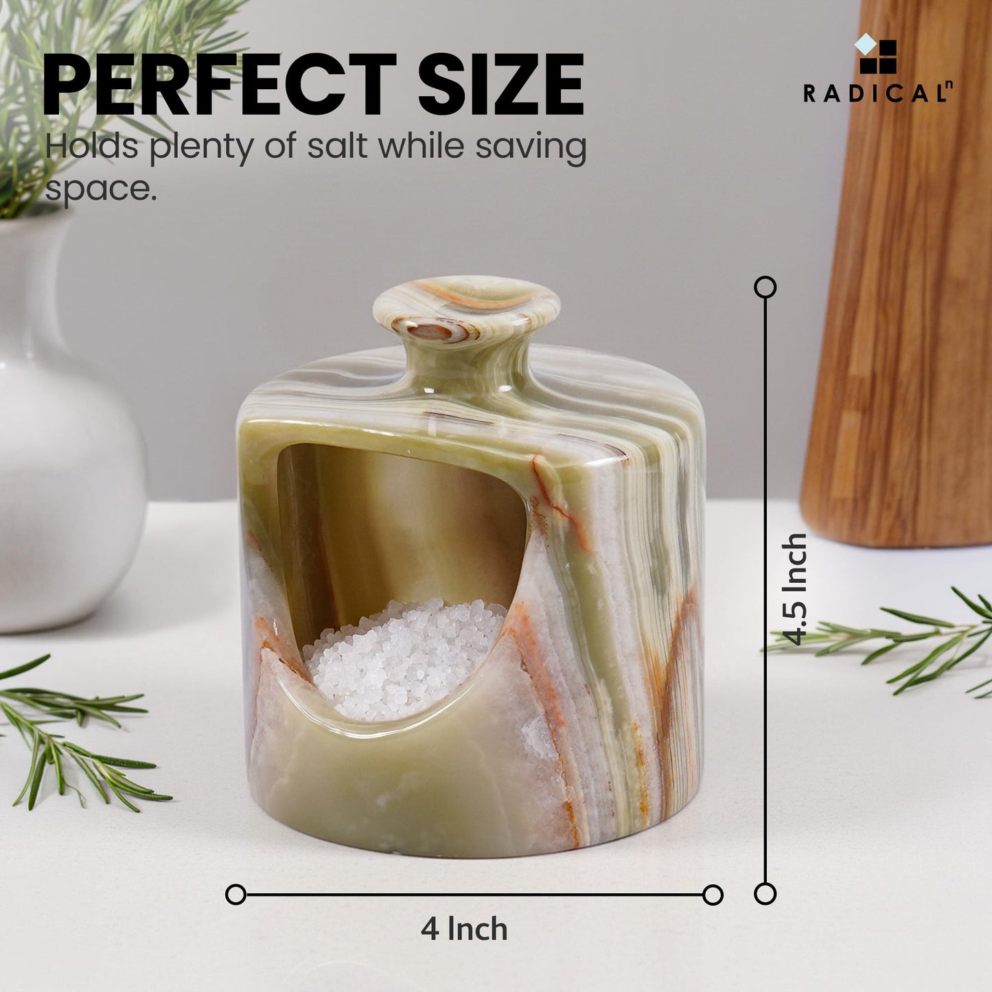 Radicaln Marble Salt Cellar 4.5" Inches Green Onyx Handmade Pig Salt Container & Spice Jar for Kitchen Countertop, Ideal Salt Box & Salt Bowl for Pepper & Spices
