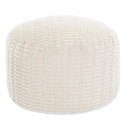 HOMBYS Unstuffed Ottoman Pouf Cover,Round Faux Fur Foot Stool, Fuzzy Chair, Floor Bean Bag(No Filler),Foot Rest with Storage for Living Room, Bedroom, Office, Striped Tufted (Beige)