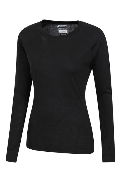 Mountain Warehouse Talus Womens Round Neck Tops - Multipack Ladies Thermal Tee, Lightweight, Quick Drying - Best for, Skiing, Snowboarding to wear as a Baselayer Black (2 Pack) Women's Size 14