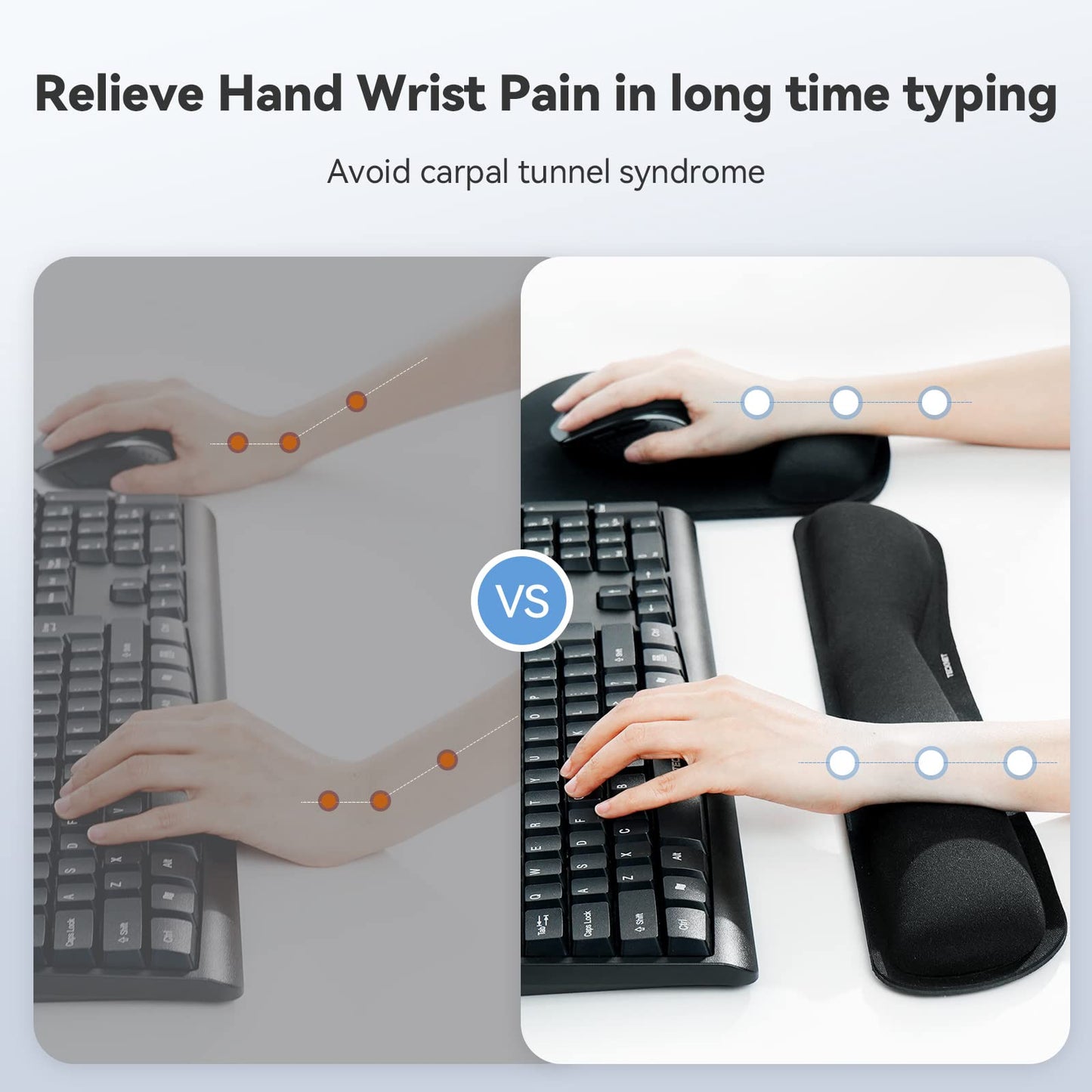 TECKNET Keyboard Wrist Rest and Mouse Pad with Wrist Support, Memory Foam Set for Computer/Laptop/Mac, Lightweight for Easy Typing & Pain Relief Ergonomic Mousepad (Black)