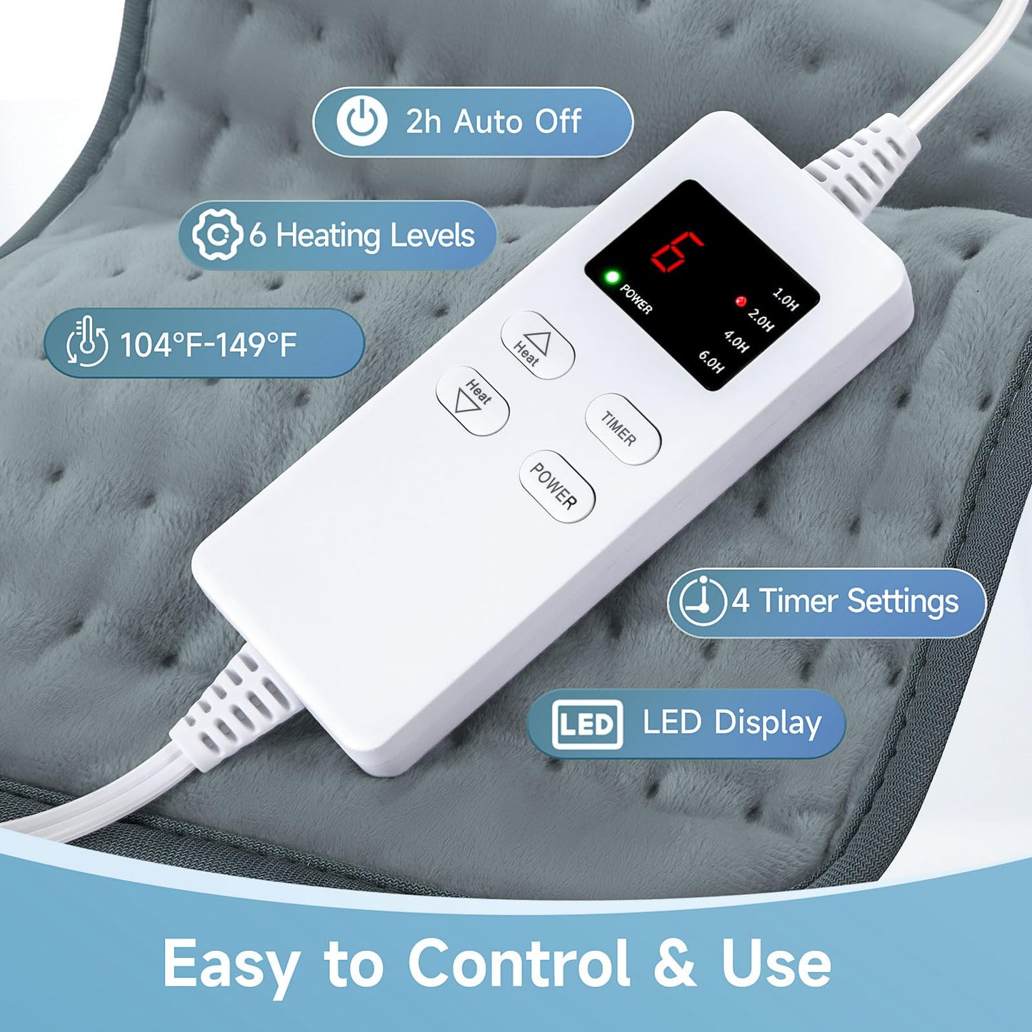 Heating Pad for Back, Large Heating Pads for Body Muscle Pain Cramps Relief, 6 Heat Settings Machine Washable Electric Heating Pad, Birthday Christmas Gifts for Women Mom