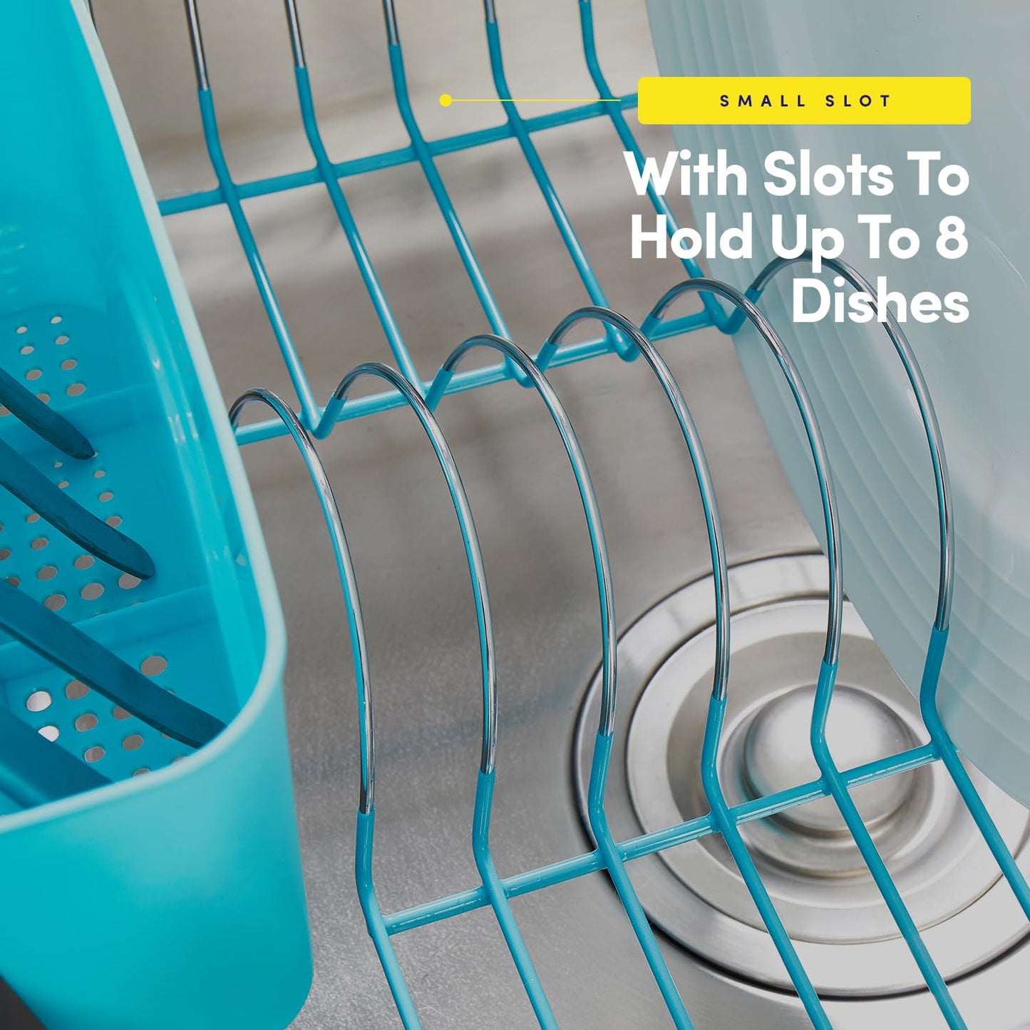 Sweet Home Collection 2 Piece Dish Drying Rack Set Drainer with Utensil Holder Simple Easy to Use Fits in Most Sinks, 14.5" x 13" x 5.25", Turquoise Blue