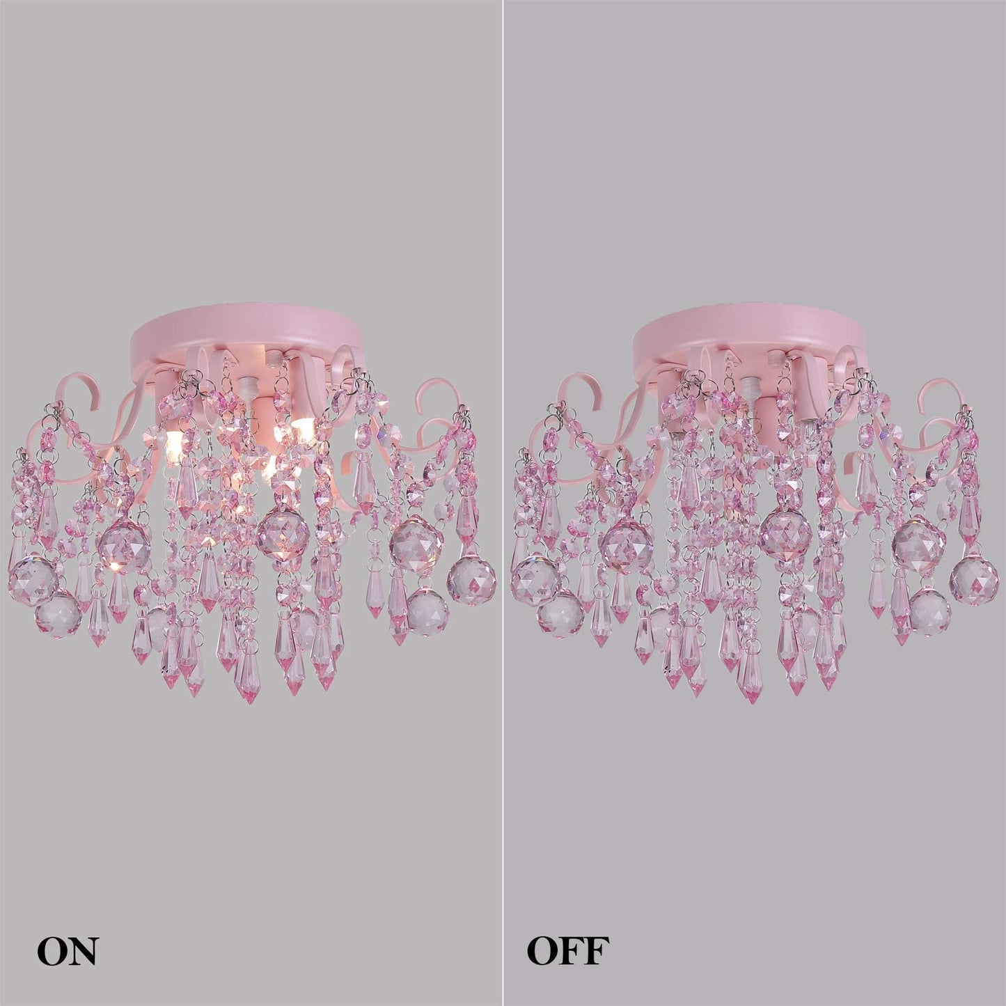 Q&S Mini Crystal Chandelier,Semi Flush Mount Pink Girl Chandelier, Small Crystal Ceiling Light Fixture Bedroom Bathroom Closet Nursery 3 Lights
