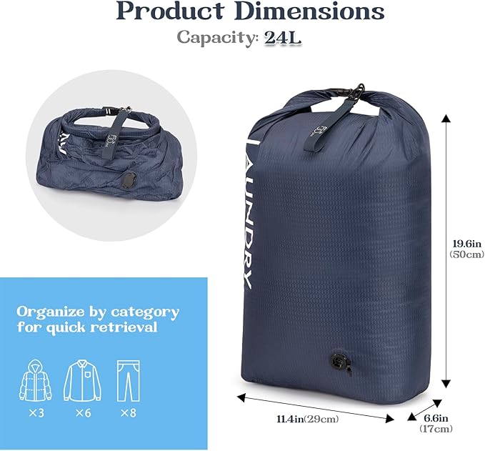 Travel Laundry Bag, Vacuum Compression Dirty Clothes Travel Bag, Waterproof