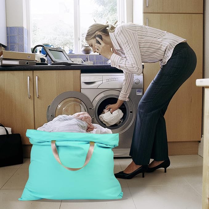 Cotton Canvas Laundry Bag with Handles & Drawstring Straps, Heavy Duty Extra