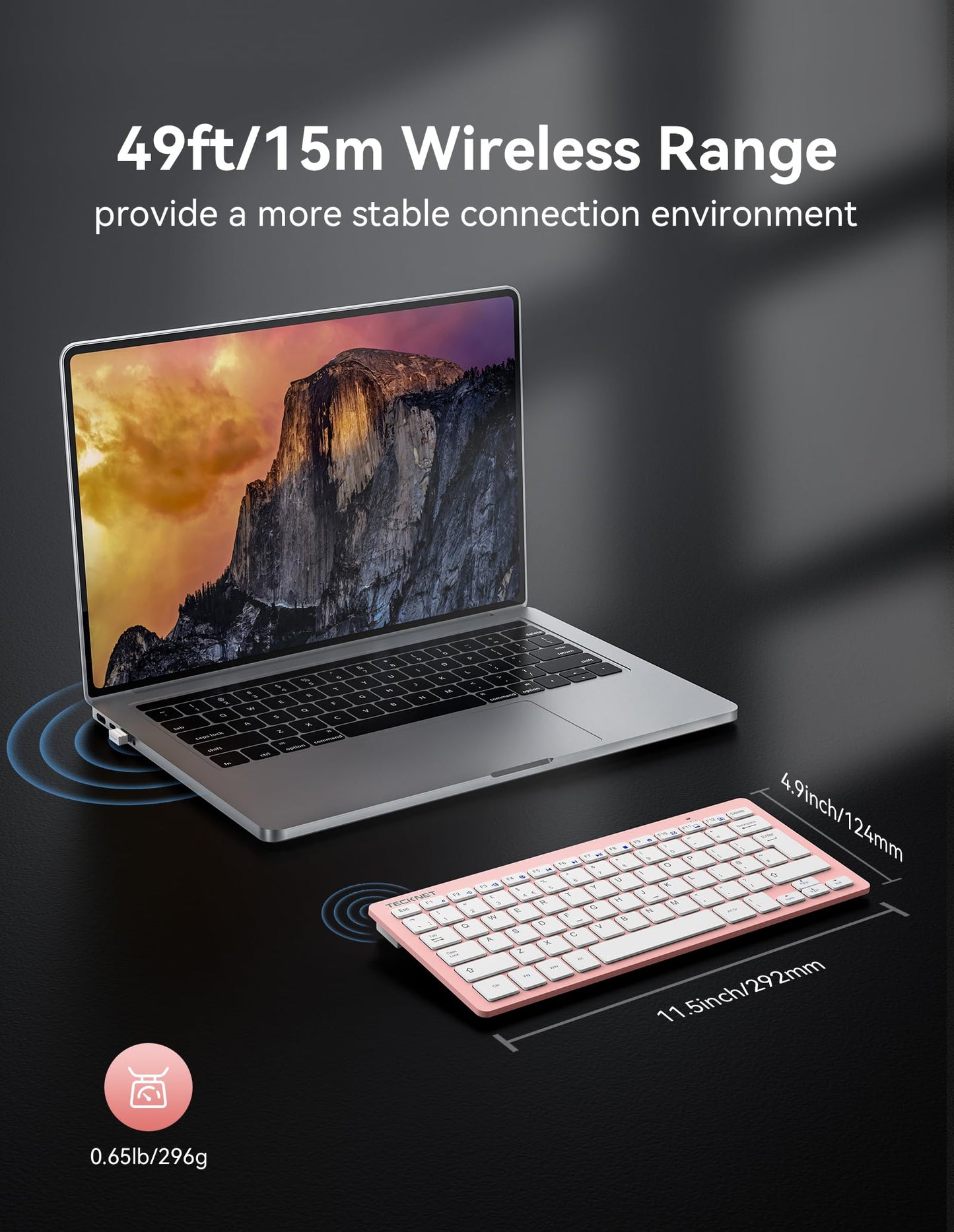 TECKNET 2.4G Wireless Keyboard For Windows/Chrome OS, UK Layout Compact Mini Keyboard, Small Silent Whisper-Quiet Keyboards with 12 months Battery Life (Pink)