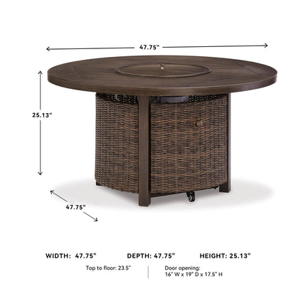 Signature Design by Ashley Paradise Trail Outdoor Round Wicker Patio Fire Pit Table, Brown