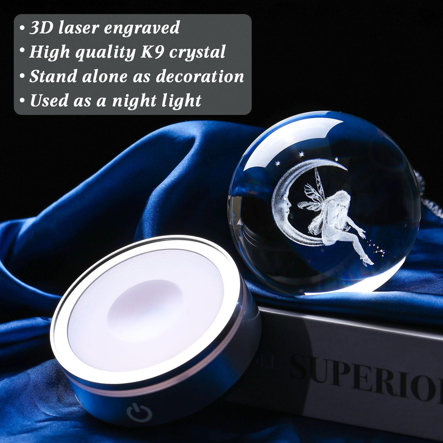 Movdyka 3D Crystal Ball Moon & Fairy Statue Decor Gifts for Women Girls