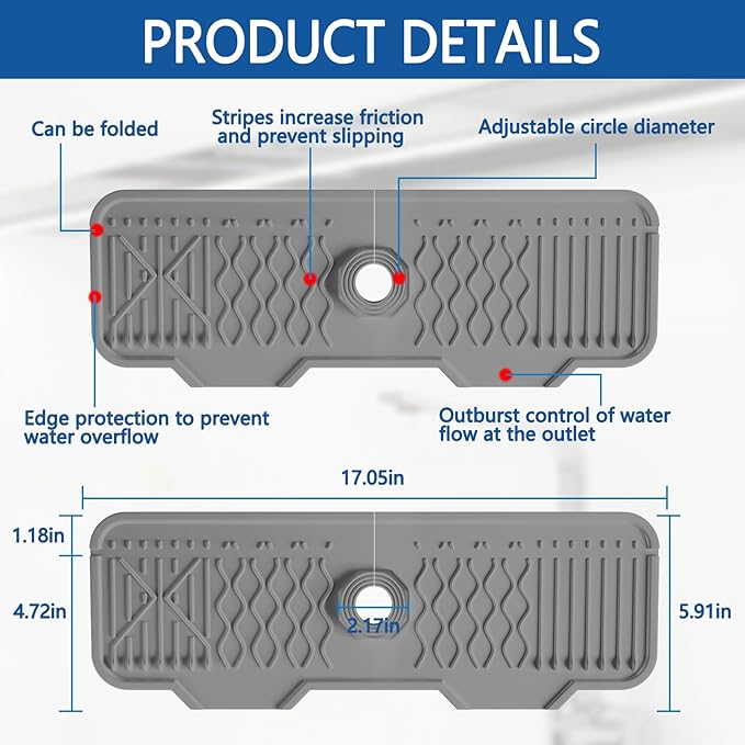 Sink Splash Guard Gen2-17" x 6'' Kitchen Sink Accessories, Silicone Sink Mat