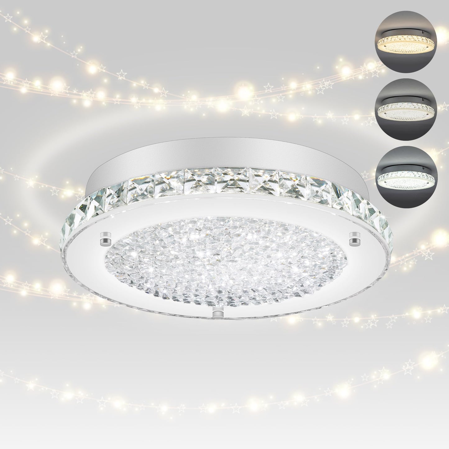 DHK wot Crystal Ceiling Light Fixture Modern Crystal Light Fixtures Ceiling Mount for Bathroom, Hallway, Porch, Laundry Room, Cloakroom, 11", 3000/4000/5000K, LED, Dimmable